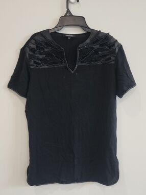 Lafayette 148 New York Black Embellished Short Sleeve Tee
